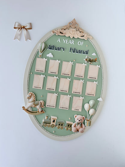 Oval Shape First Year Baby Milestone Frame, 12 Month Photos Frame, Nursery Decor