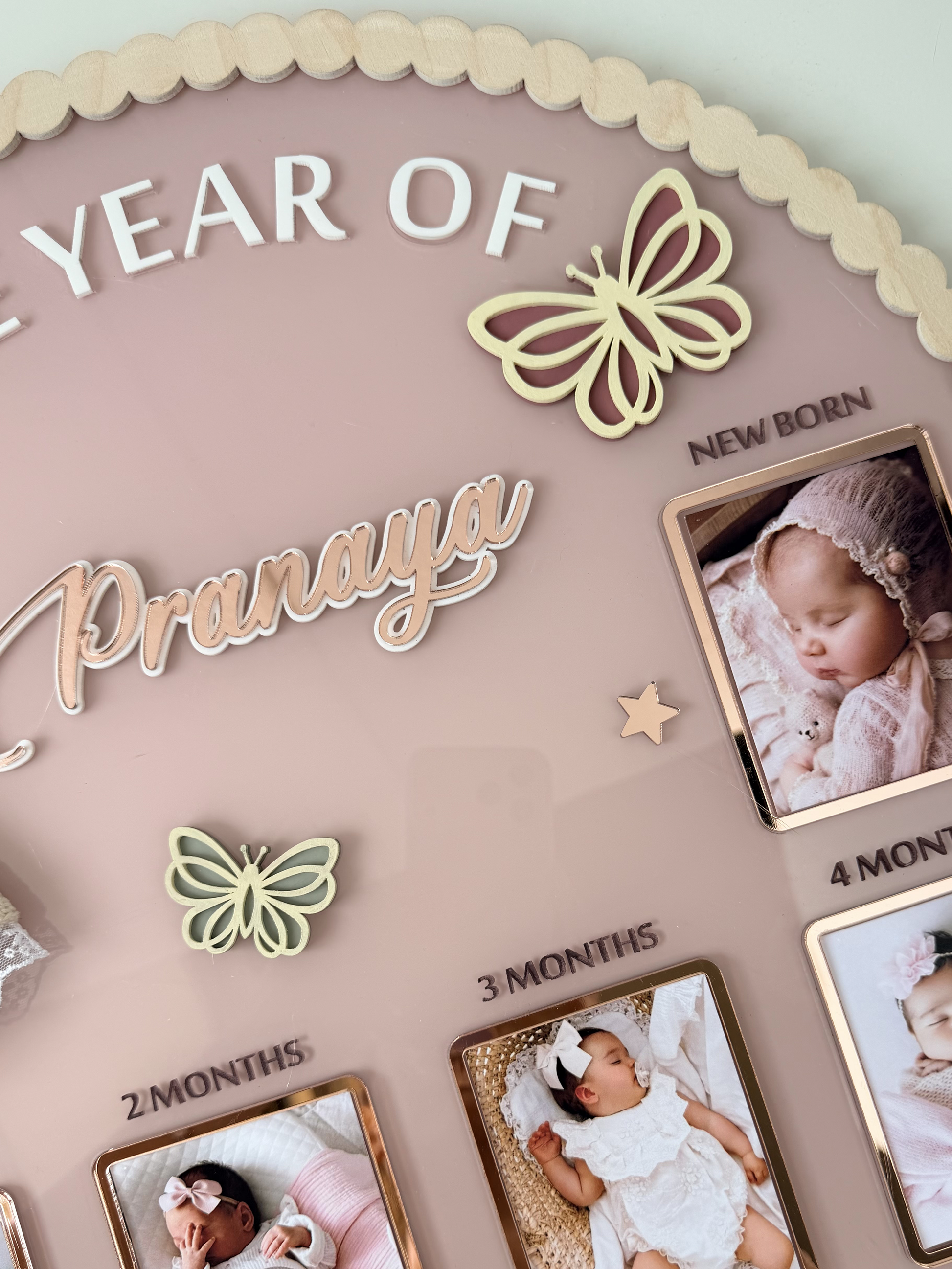 Personalized Baby First Year Photo Frame, 13-Photo Milestone Keepsake, Custom Name Nursery Decor
