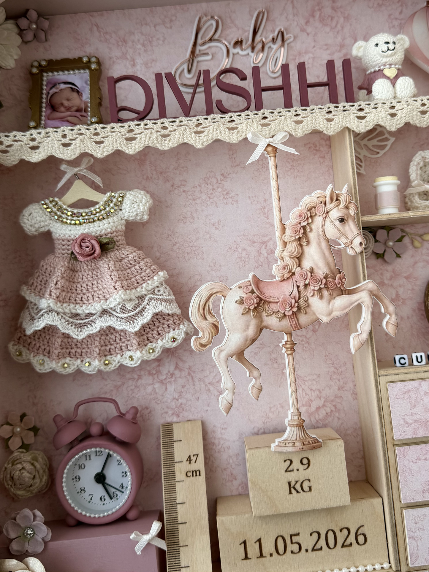 Personalized Baby Girl Shadow Box, Luxury Birth Stats Keepsake, Pink Nursery Decor, Newborn Gift