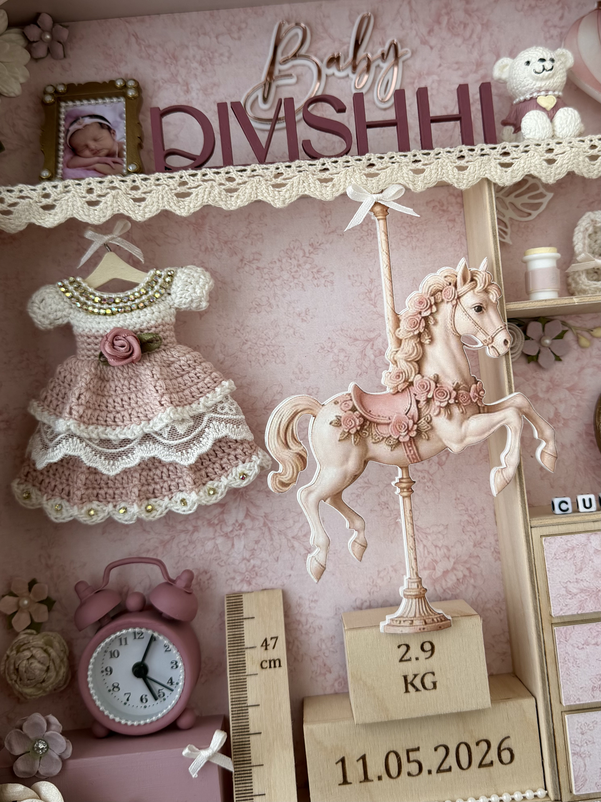 Personalized Baby Girl Shadow Box, Luxury Birth Stats Keepsake, Pink Nursery Decor, Newborn Gift