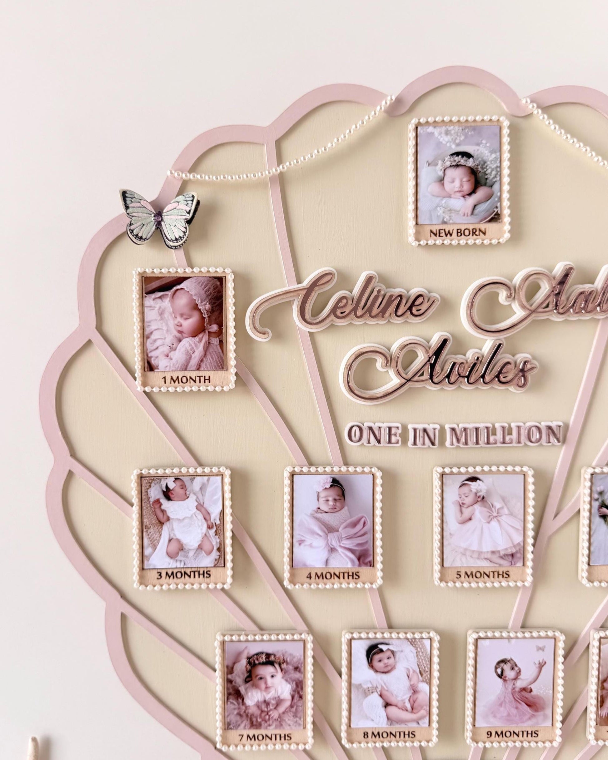 Personalized Mermaid Tail Baby Milestone Frame, First Year Photo Display, Nursery Decor
