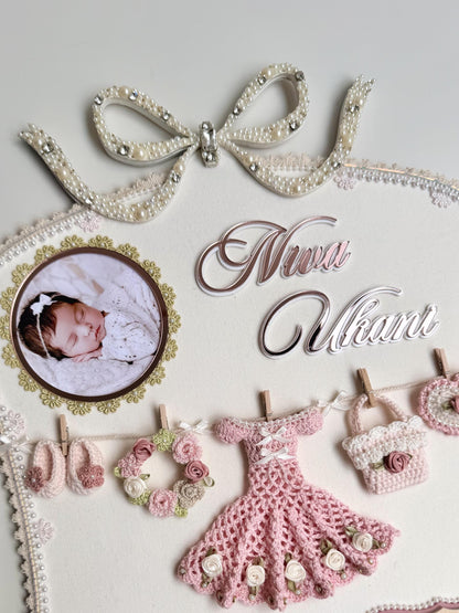 Personalized Baby Birth Stats Frame, Crochet Nursery Decor, Baby Girl Keepsake