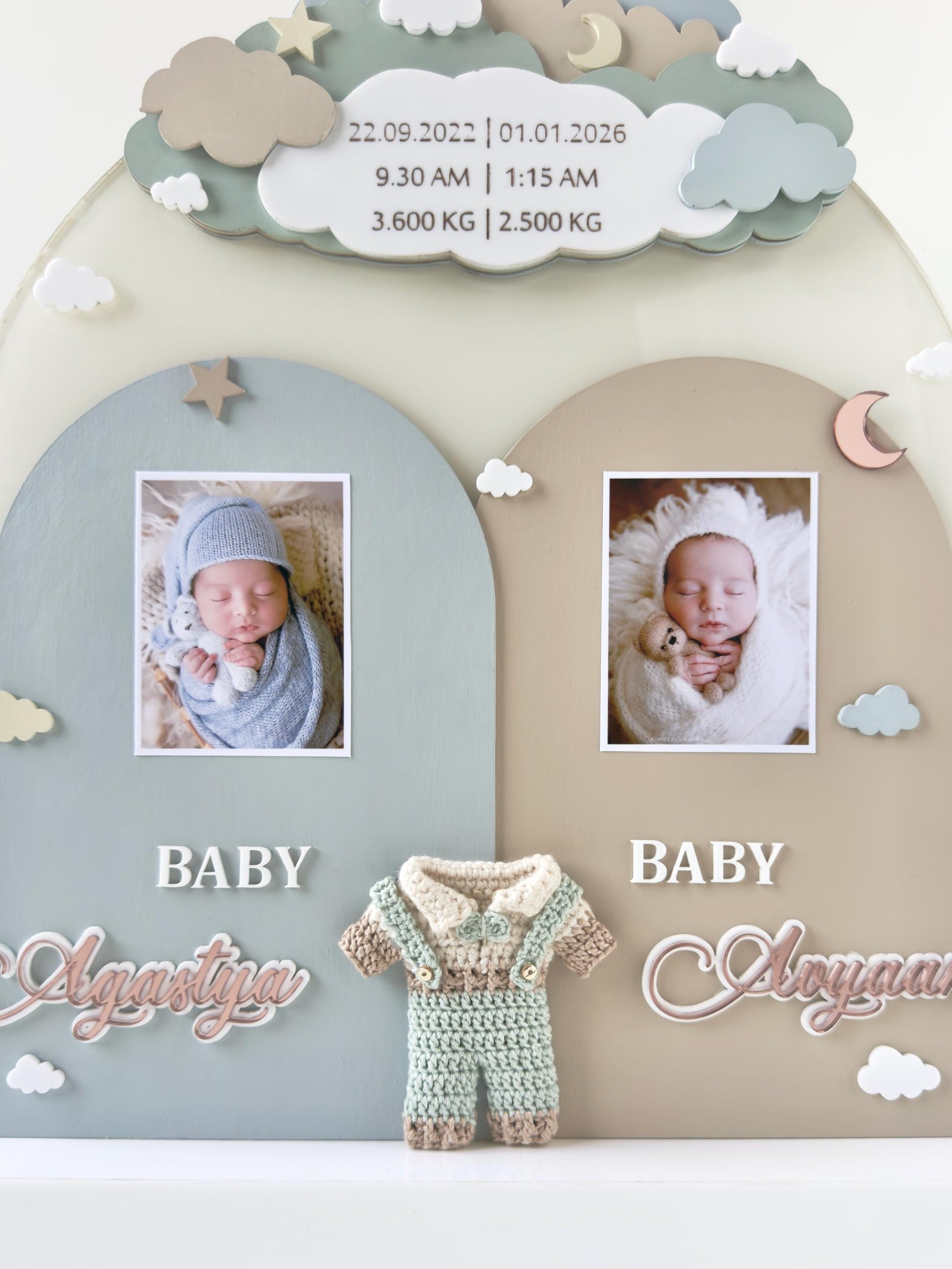 Personalized Twin Birth Announcement Sign | Layered Wood Keepsake, Photo Slots
