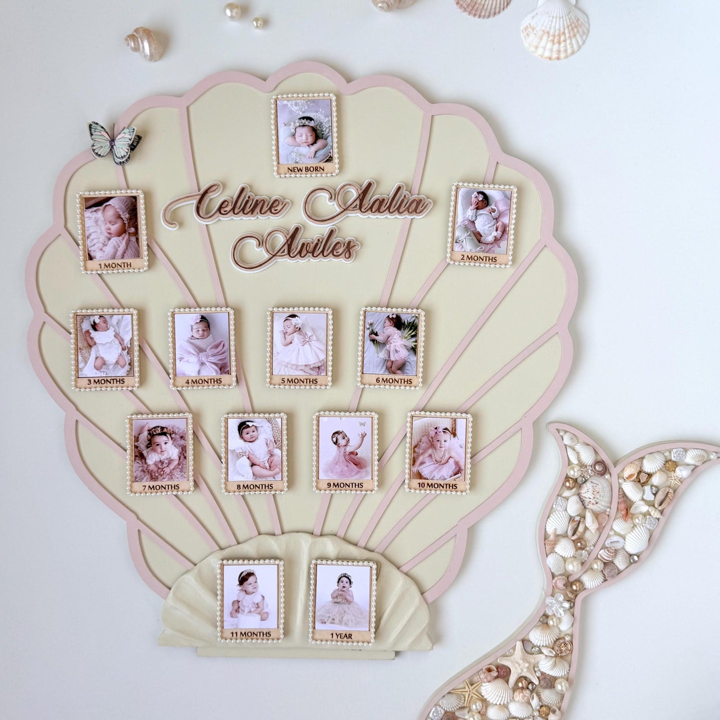 Personalized Mermaid Tail Baby Milestone Frame, First Year Photo Display, Nursery Decor