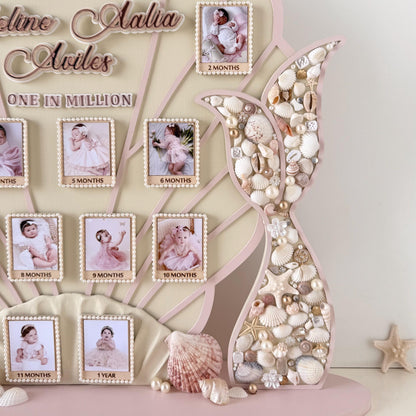 Personalized Mermaid Tail Baby Milestone Frame, First Year Photo Display, Nursery Decor