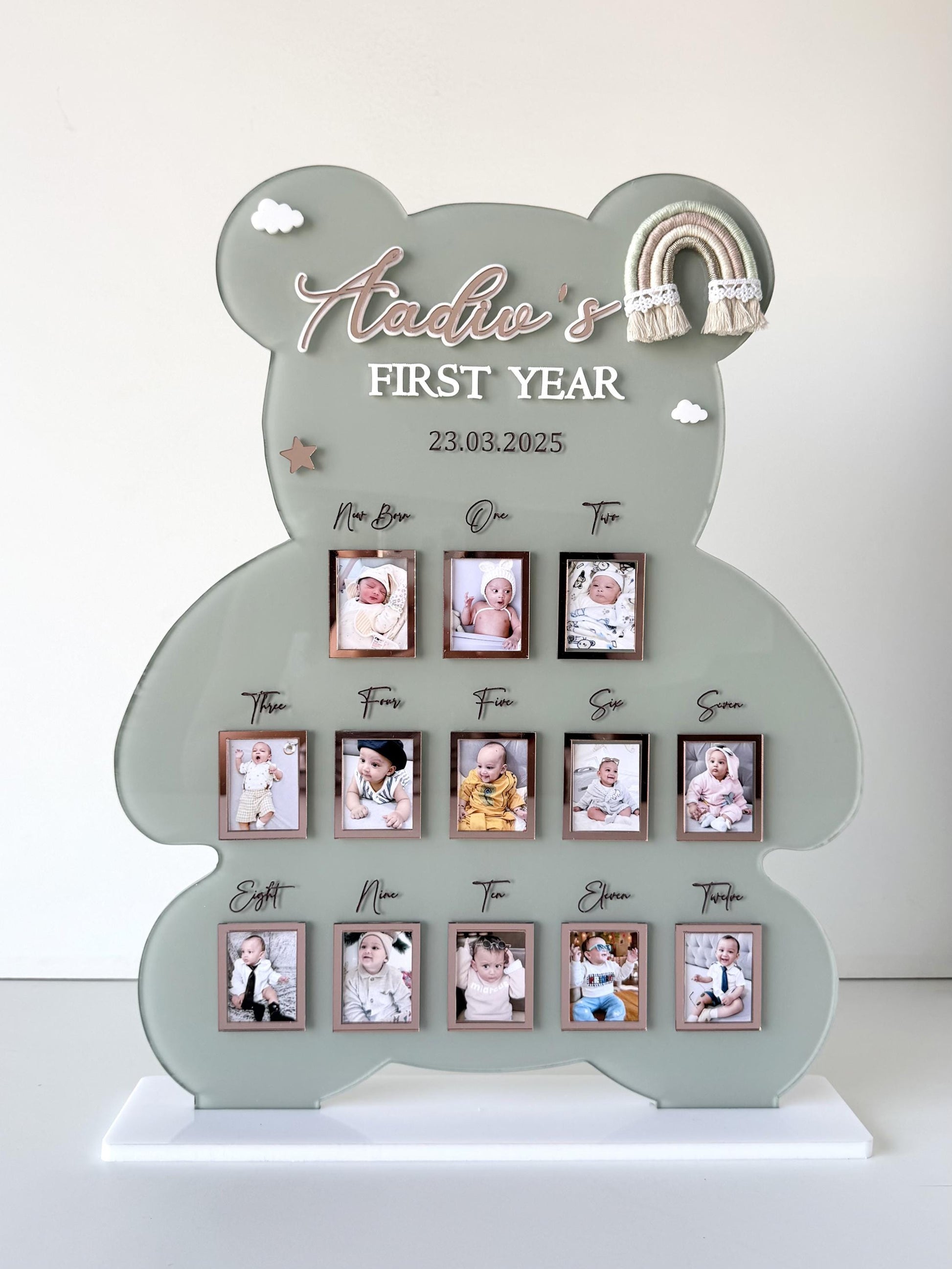 Personalized Baby Milestone Teddy Frame | Custom Name & Date