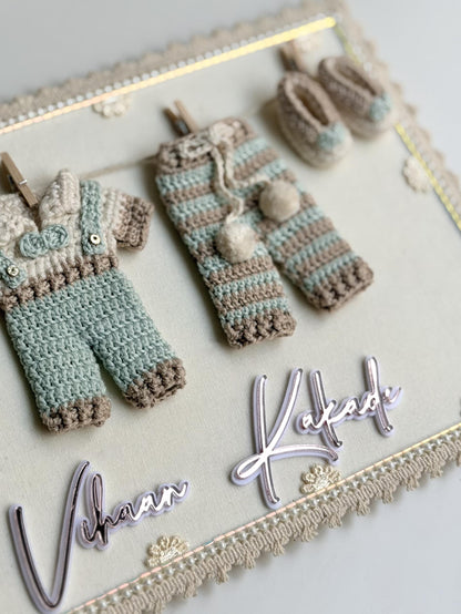 Personalized Crochet Baby Name Announcement Keepsake Frame, Handmade Outfit Nursery Decor