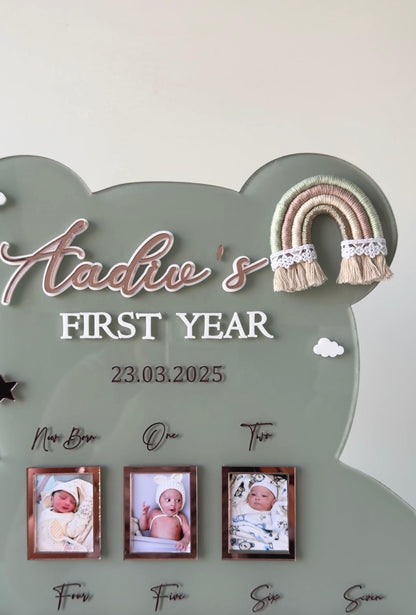 Personalized Baby Milestone Teddy Frame | Custom Name & Date
