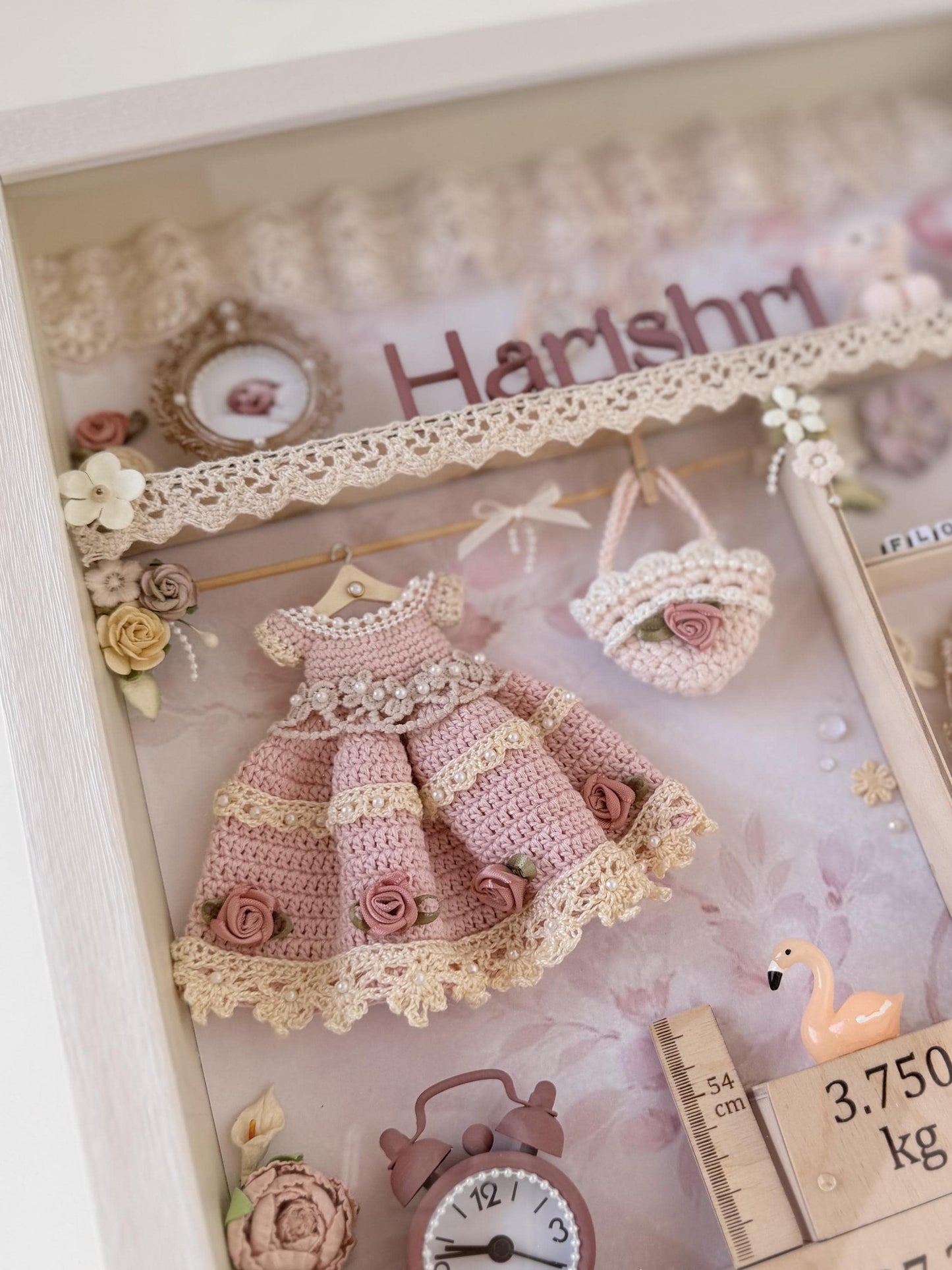 Personalized Shabby Chic Baby Memory Shadow Box | Keepsake Frame, Nursery Decor