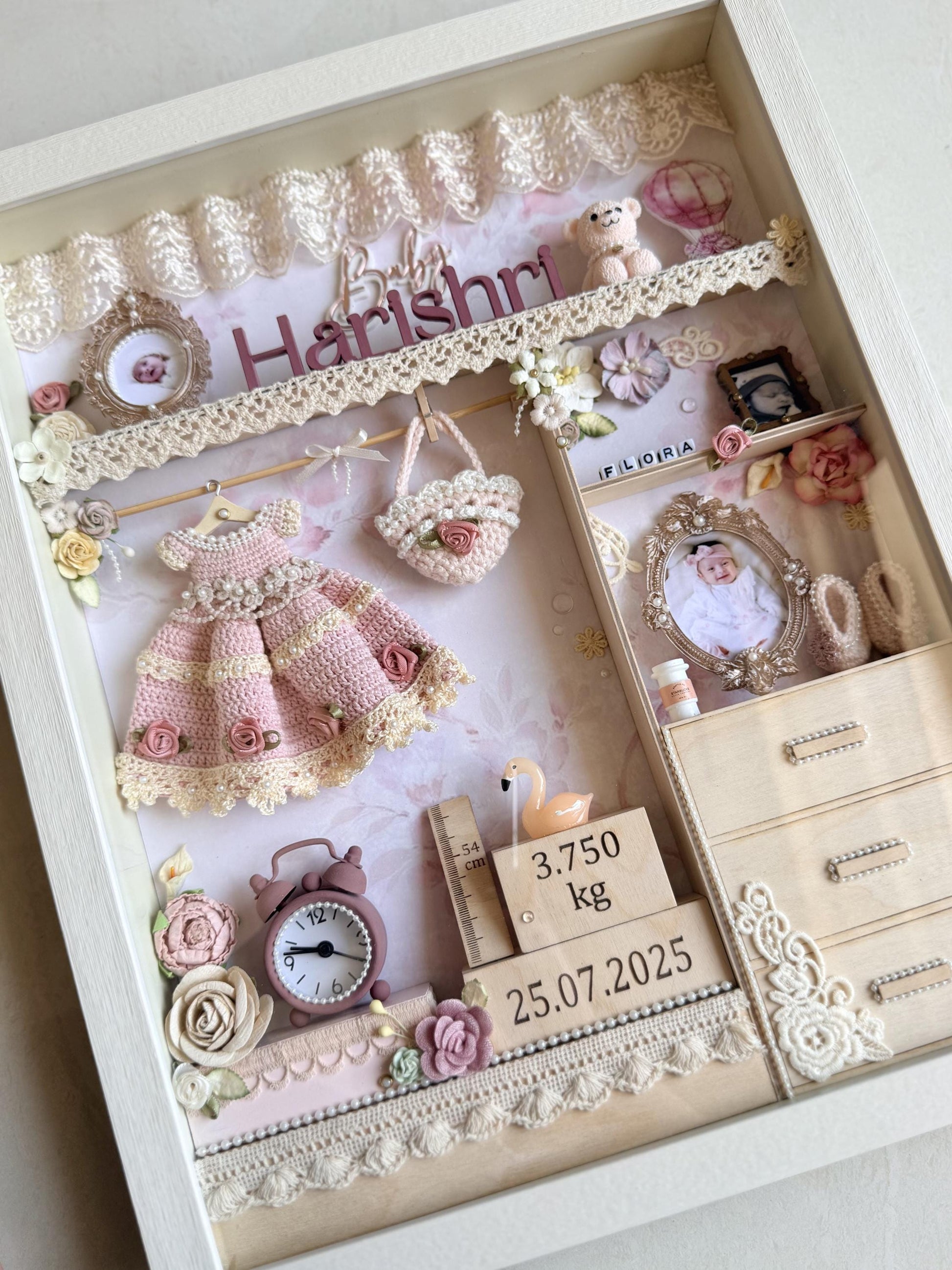 Personalized Shabby Chic Baby Memory Shadow Box | Keepsake Frame, Nursery Decor