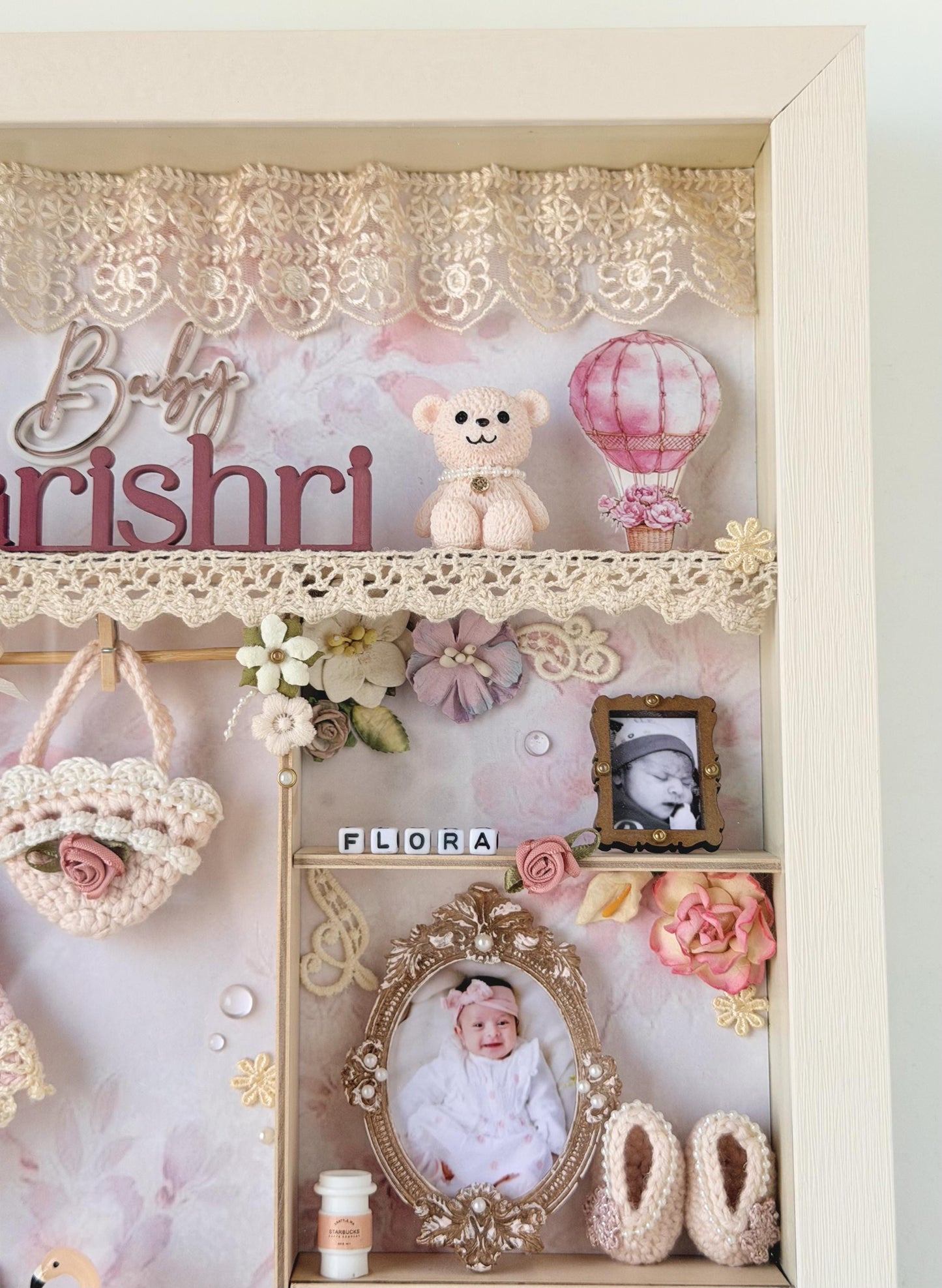 Personalized Shabby Chic Baby Memory Shadow Box | Keepsake Frame, Nursery Decor