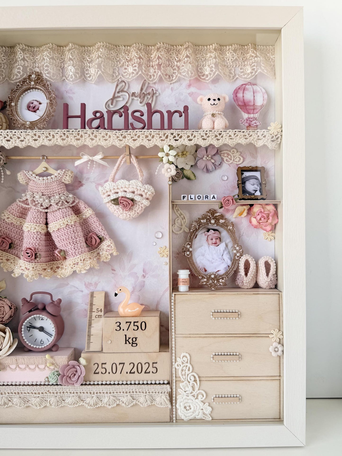 Personalized Shabby Chic Baby Memory Shadow Box | Keepsake Frame, Nursery Decor