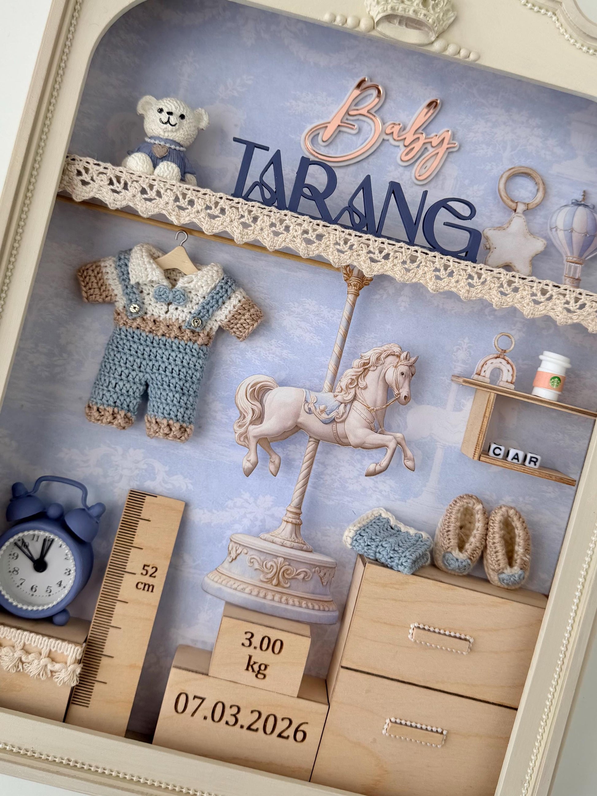 Personalized Baby Boy Shadow Box Frame, Newborn Keepsake Gift, Birth Stats Nursery Decor