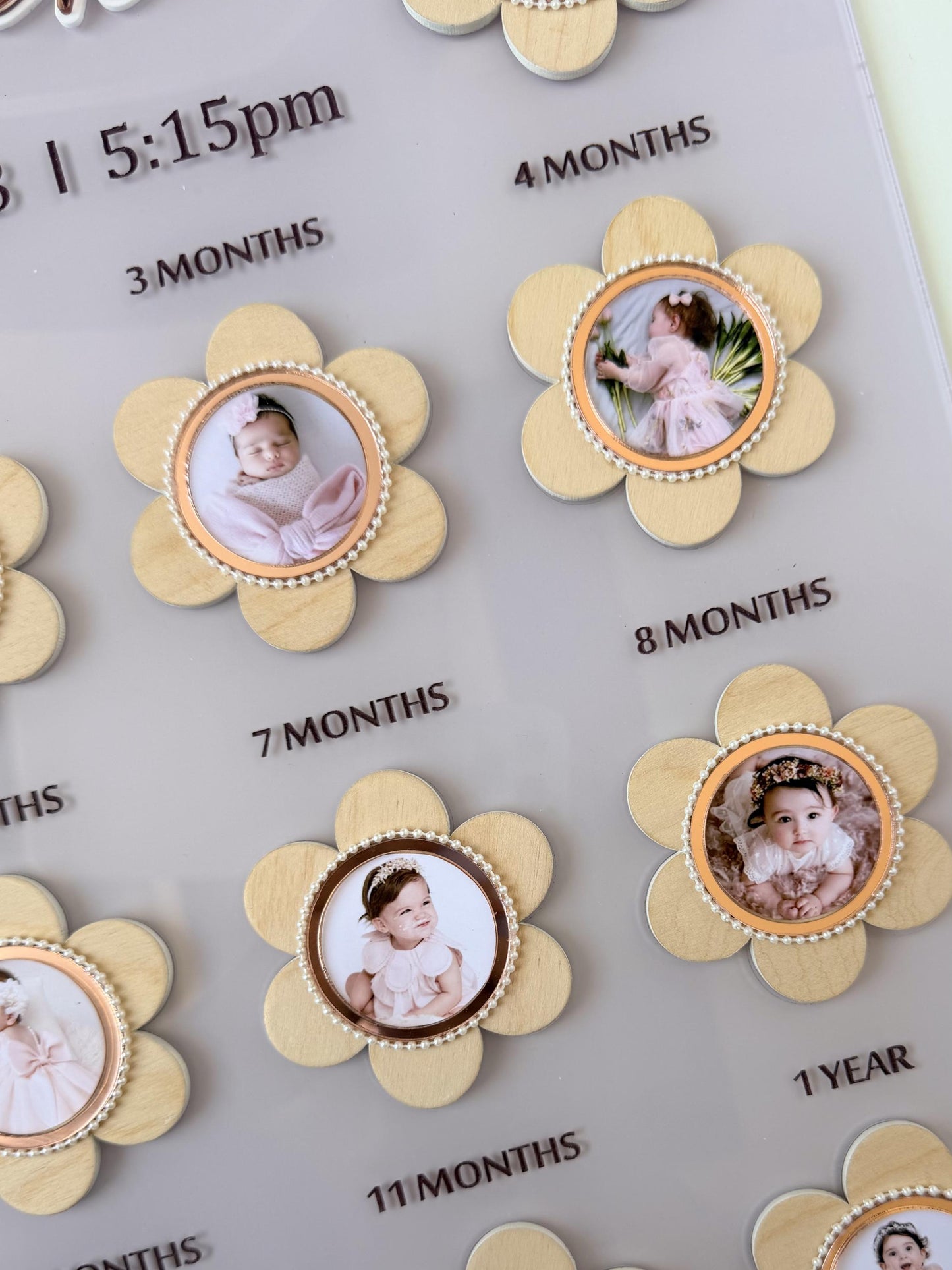Personalized Baby Milestone Photo Board, First Year Memory Display, Pastel Rainbow Nursery Decor