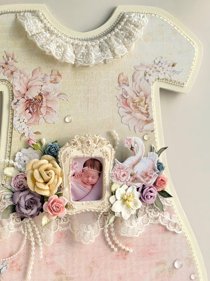 Personalized Baby Girl Keepsake Frame, Handmade Dress Decor, Swan Floral Nursery Gift