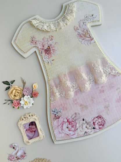 Personalized Baby Girl Keepsake Frame, Handmade Dress Decor, Swan Floral Nursery Gift
