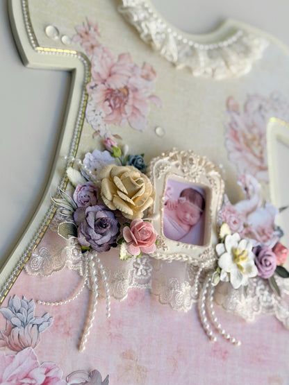 Personalized Baby Girl Keepsake Frame, Handmade Dress Decor, Swan Floral Nursery Gift