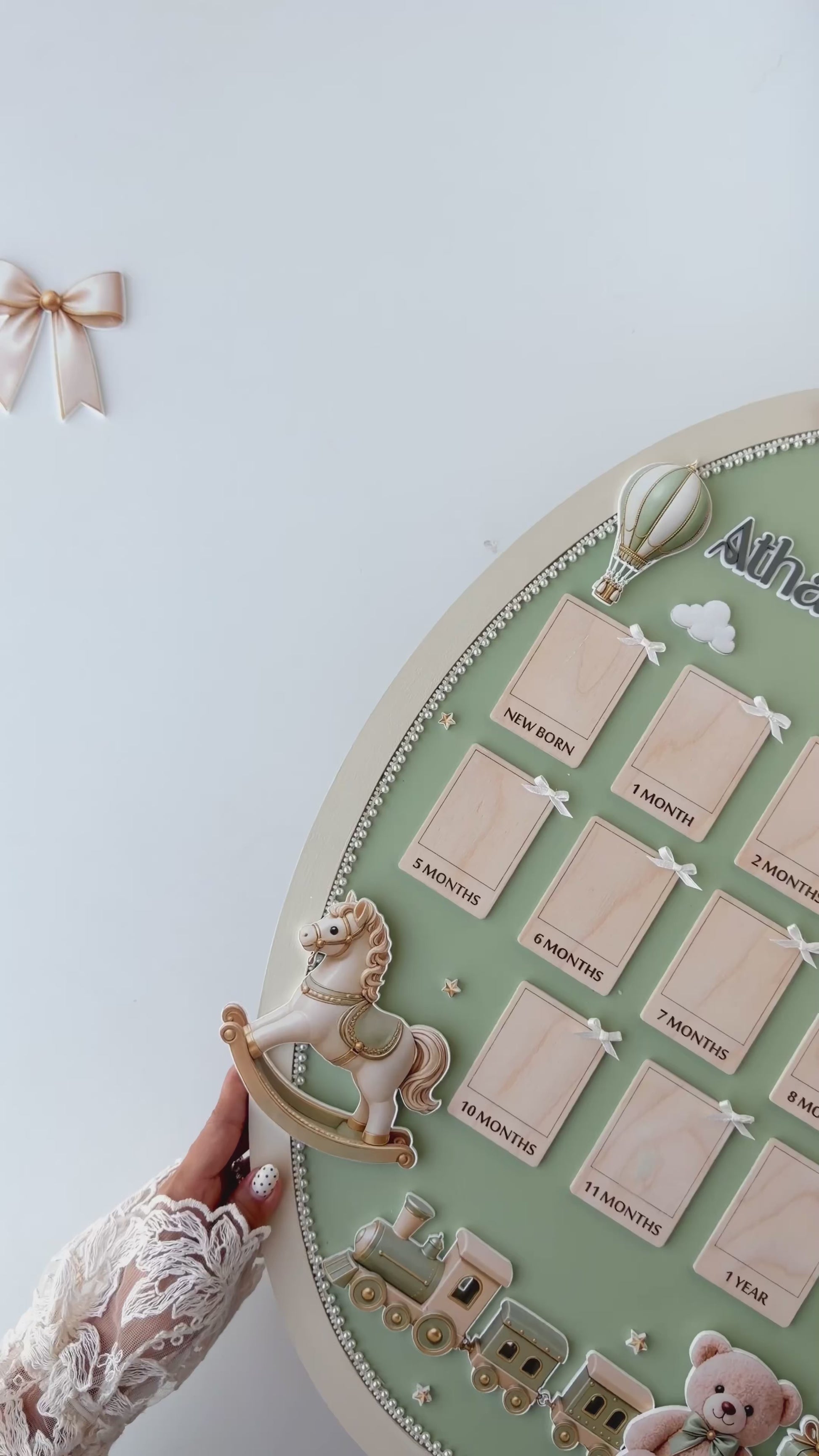 Oval Shape First Year Baby Milestone Frame, 12 Month Photos Frame, Nursery Decor